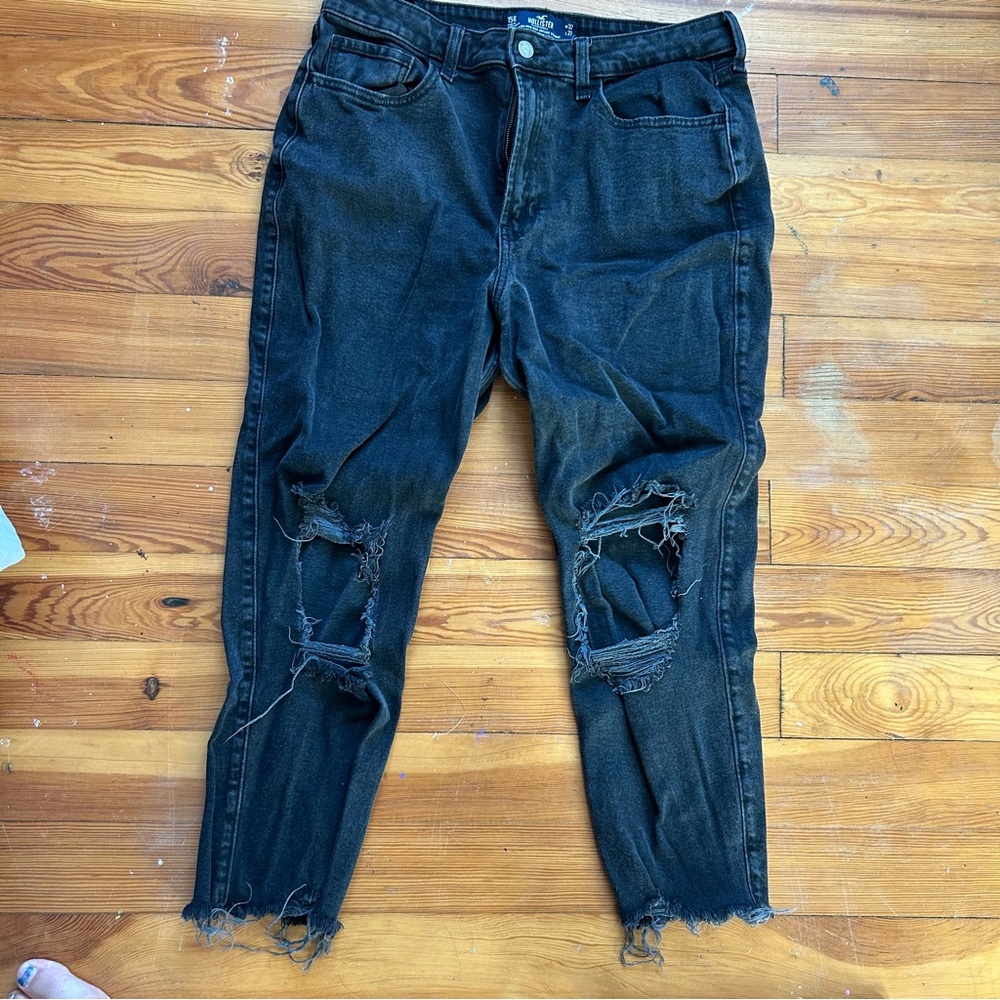 Hollister Black Distressed Straight Leg Jeans